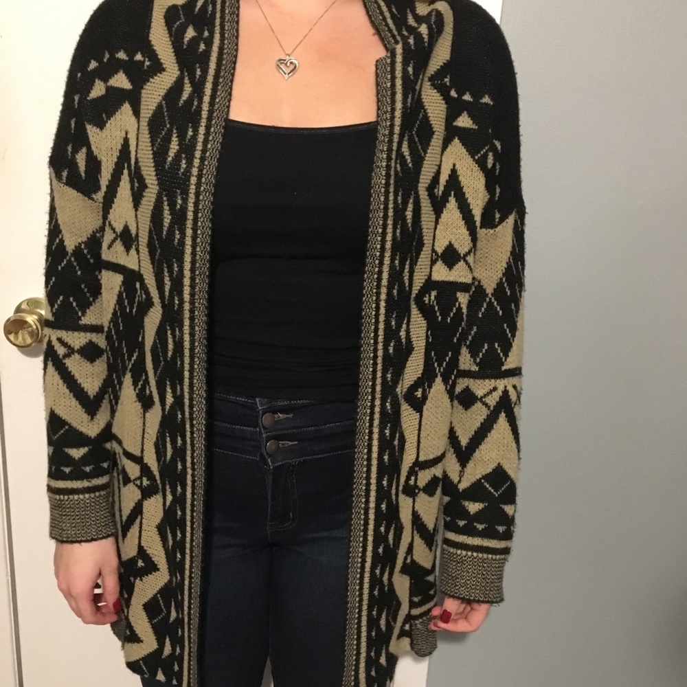Brown aztec print sweater cardigan